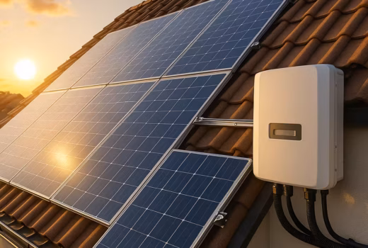 Schrägdach mit installierter Photovoltaikanlage zur umweltfreundlichen Stromerzeugung