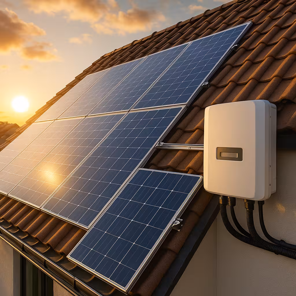 Schrägdach mit installierter Photovoltaikanlage zur umweltfreundlichen Stromerzeugung